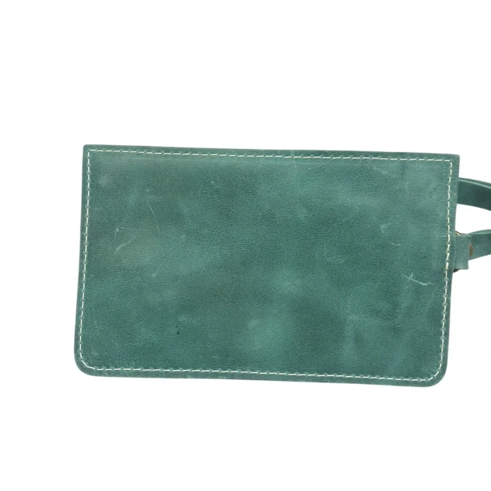 Portland leather green wristlet bag